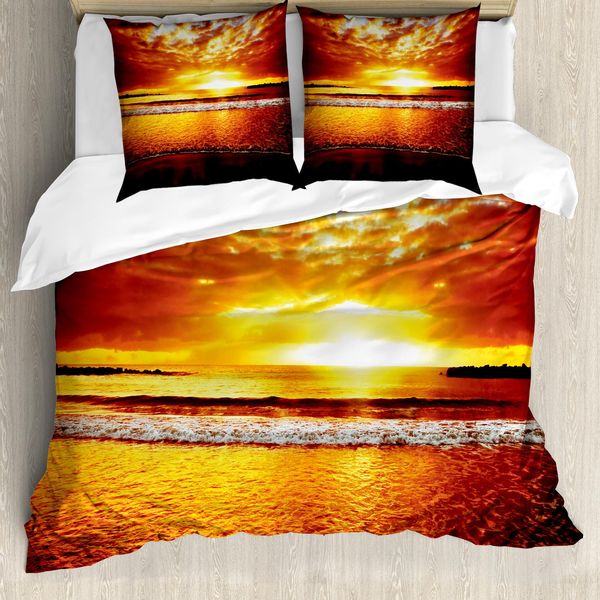 Abakuhaus Copripiumino Ocean, Tramonto Estivo Colorato, Antiacaro, Adatto A Chi Soffre Di Allergie, Con Federe, 200 Cm X 200 Cm - 80 X 80 Cm, Marrone Giallo-image