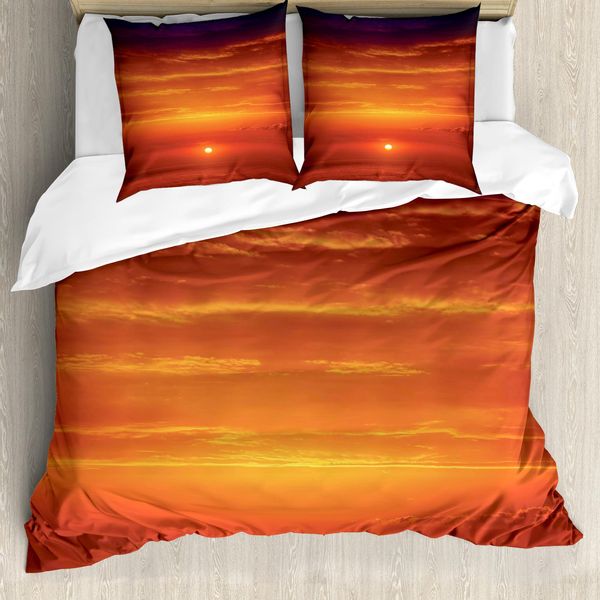 Abakuhaus Copripiumino Ocean, Alba Sull'oceano, Antiacaro, Adatto A Chi Soffre Di Allergie, Con Federe, 200 Cm X 200 Cm - 80 X 80 Cm, Arancione Rosso Viola-image