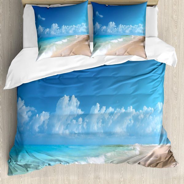 Abakuhaus Copripiumino Hawaiano, Tropical Ocean Waves, Antiacaro, Adatto A Chi Soffre Di Allergie, Con Federe, 155 Cm X 220 Cm - 80 X 80 Cm, Blu Turchese-image