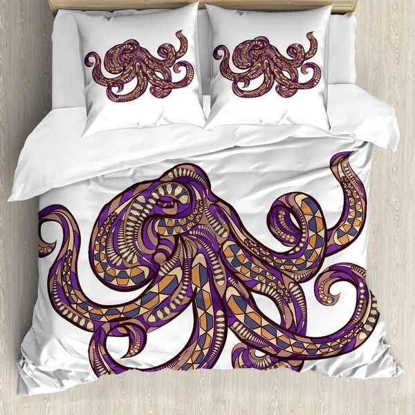 Abakuhaus Copripiumino Squalo, Fantasia, Antiacaro, Adatto A Chi Soffre Di Allergie, Con Federe, 155 Cm X 220 Cm - 80 X 80 Cm, Viola Senape-image