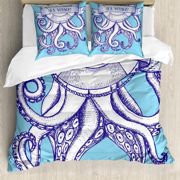 Abakuhaus Copripiumino Squalo, Stile Vintage Lifebuoy, Antiacaro E Anallergico, Con Federe, 155 Cm X 220 Cm - 80 X 80 Cm, Viola-Blu-image