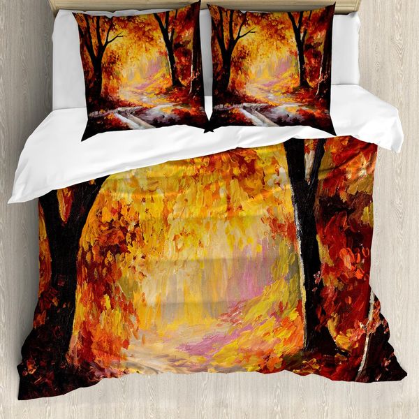 Abakuhaus Copripiumino Land, Alberi E Foglie Del Bosco, Antiacaro, Adatto A Chi Soffre Di Allergie, Con Federe, 155 Cm X 220 Cm - 80 X 80 Cm, Arancione Marrone-image