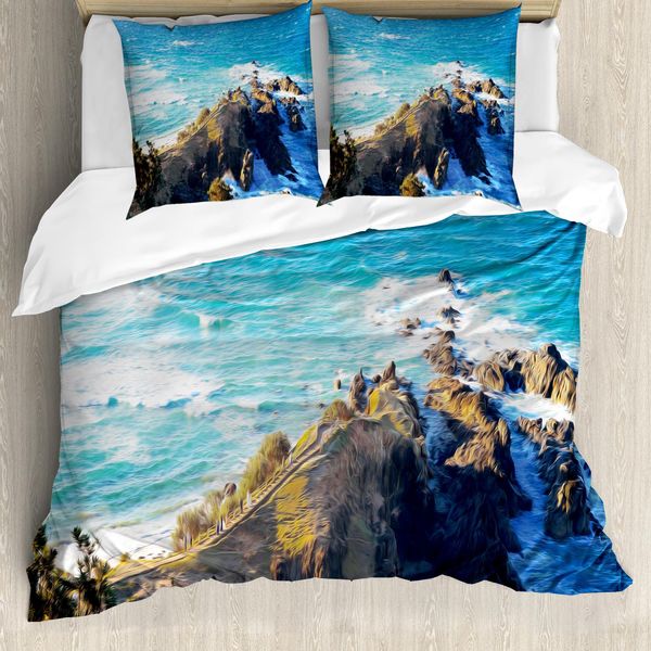 Abakuhaus Set Copripiumino Da Viaggio Per Letti Matrimoniali, Scogliere Australiane Sul Mare, Antiacaro, Adatto A Chi Soffre Di Allergie, Con Federe, Blu Navy E Marrone-image