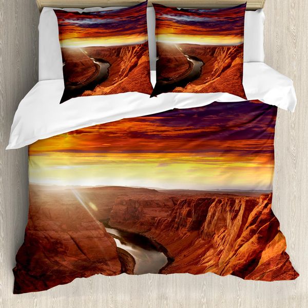 Abakuhaus Copripiumino Landschaft, Mystic Cliff, Antiacaro, Adatto A Chi Soffre Di Allergie, Con Federe, 200 Cm X 200 Cm - 80 X 80 Cm, Arancione Giallo-image