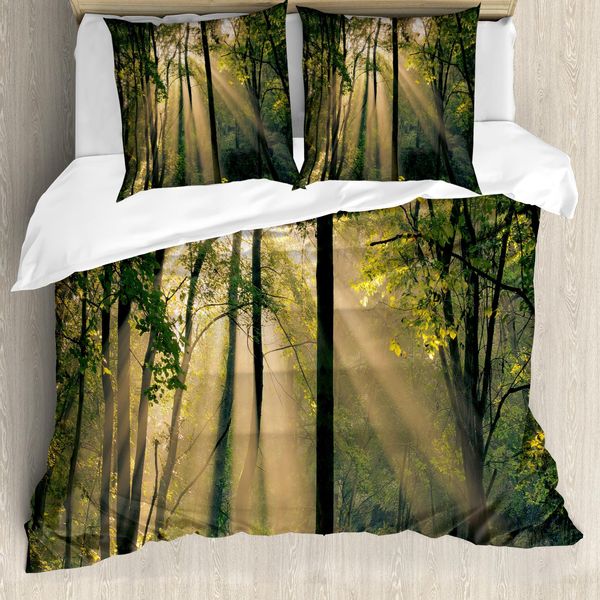 Abakuhaus Copripiumino Wald, Estate Country, Antiacaro, Adatto A Chi Soffre Di Allergie, Con Federe, 200 Cm X 200 Cm - 80 X 80 Cm, Verde Beige Nero-image