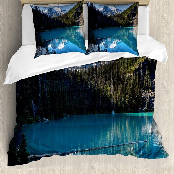 Abakuhaus Copripiumino Paesaggio, Snowy Berg Frozen, Antiacaro, Adatto A Chi Soffre Di Allergie, Con Federe, 200 Cm X 200 Cm - 80 X 80 Cm, Blu Bianco Verde-image
