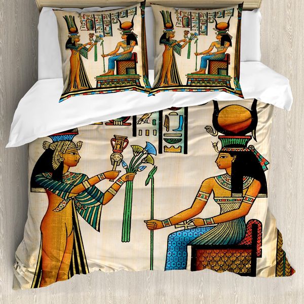 Abakuhaus Copripiumino Egiziano, Papiro Dell'antico Egitto, Antiacaro, Adatto A Chi Soffre Di Allergie, Con Federe, 200 Cm X 200 Cm - 80 X 80 Cm, Multicolore-image