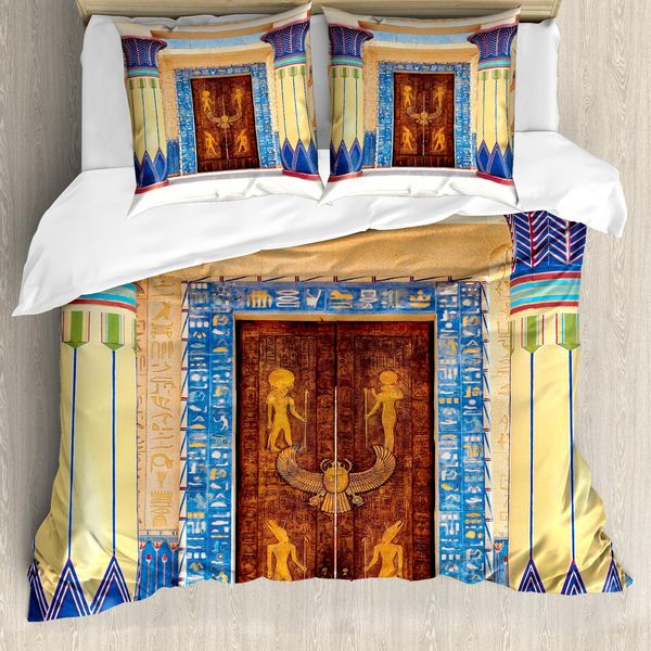 Abakuhaus Set Copripiumino Egiziano Per Letti Matrimoniali, Antico Tempio Egizio, Antiacaro, Adatto A Chi Soffre Di Allergie, Con Federe, Multicolore-image