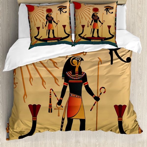 Abakuhaus Set Copripiumino Egiziano Per Letti Matrimoniali, Icona Della Religione Antica, Antiacaro Adatto A Chi Soffre Di Allergie Con Federe, Multicolore-image