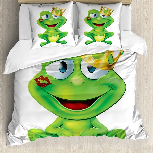 Abakuhaus Set Copripiumino Colorato Per Letti Matrimoniali, Principe Ranocchio Dei Cartoni Animati, Antiacaro, Adatto A Chi Soffre Di Allergie, Con Federe, Multicolore-image