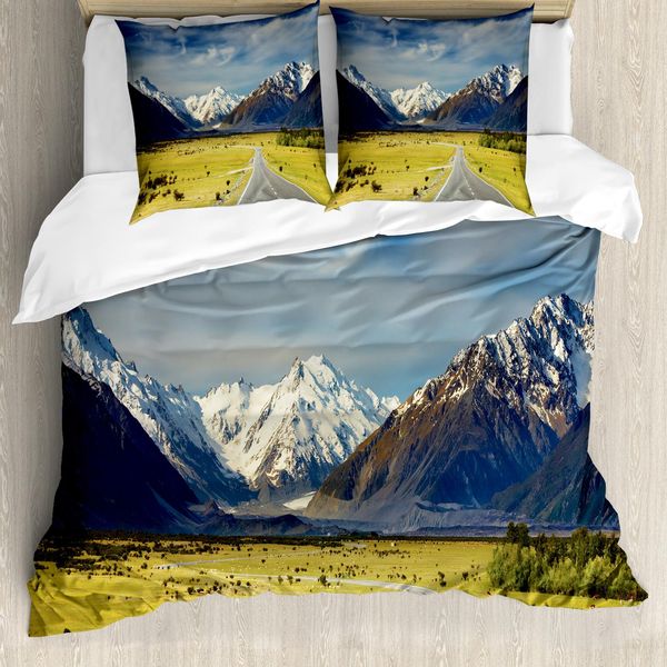Abakuhaus Copripiumino Berg, Snowy Mountains Alpi, Antiacaro, Adatto A Chi Soffre Di Allergie, Con Federe, 200 Cm X 200 Cm - 80 X 80 Cm, Blu Navy-Bianco Oliva-image