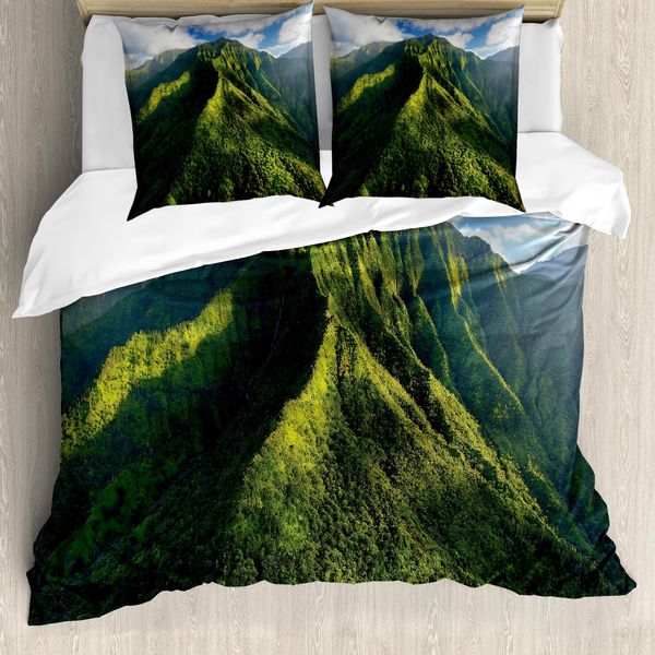 Abakuhaus Copripiumino Berg, Exotic Hawaii Natur, Antiacaro, Adatto A Chi Soffre Di Allergie, Con Federe, 200 Cm X 200 Cm - 80 X 80 Cm, Verde, Blu, Bianco-image