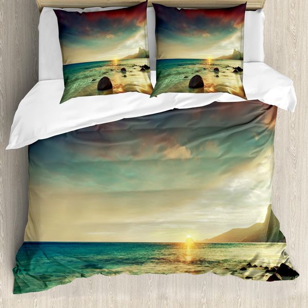 Abakuhaus Copripiumino Da Spiaggia, Dramatische Sunrise Tropical, Antiacaro, Adatto A Chi Soffre Di Allergie, Con Federe, 155 Cm X 220 Cm - 80 X 80 Cm, Blu Crema-image
