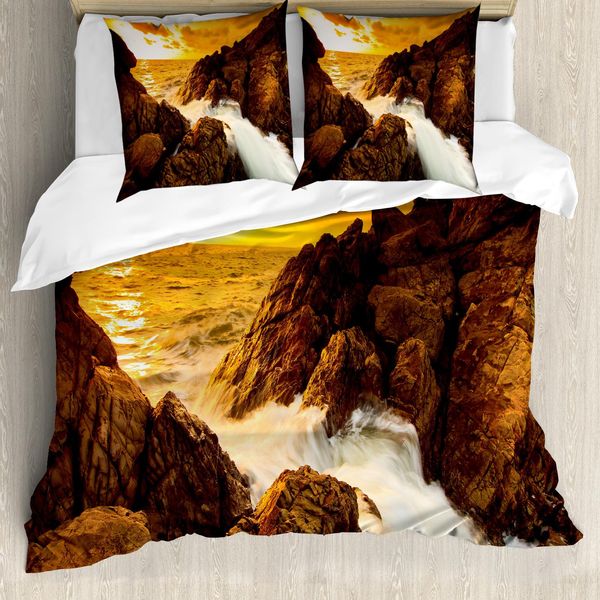 Abakuhaus Copripiumino Da Spiaggia, Tramonto Selvaggio E Onde, Antiacaro Adatto A Chi Soffre Di Allergie Con Federe, 155 Cm X 220 Cm - 80 X 80 Cm, Arancione Grigio-image