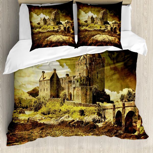 Abakuhaus Copripiumino Medievale, Old Scottish Castle, Antiacaro, Adatto A Chi Soffre Di Allergie, Con Federe, 200 Cm X 200 Cm - 80 X 80 Cm, Grigio Verde-image
