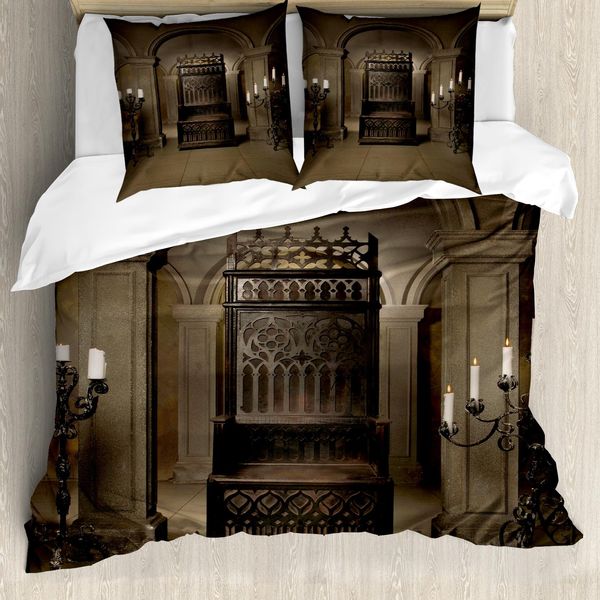 Abakuhaus Copripiumino Gotico, Castello Rinascimentale, Antiacaro, Adatto A Chi Soffre Di Allergie, Con Federe, 155 Cm X 220 Cm - 80 X 80 Cm, Beige Marrone-image