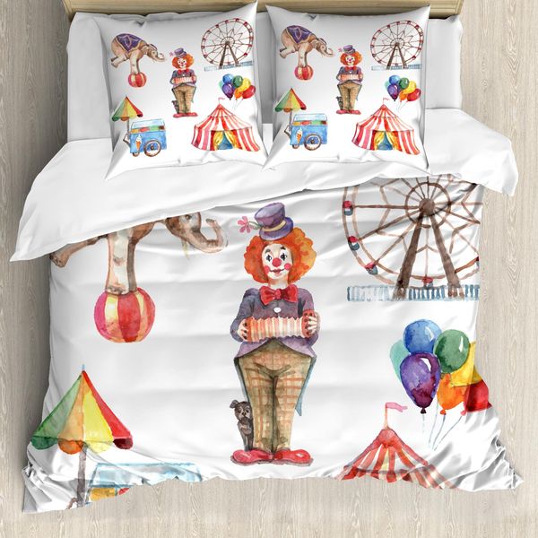 Abakuhaus Copripiumino Circus, Clown Elephant Circus, Antiacaro, Adatto A Chi Soffre Di Allergie, Con Federe, 155 Cm X 220 Cm - 80 X 80 Cm, Multicolore-image