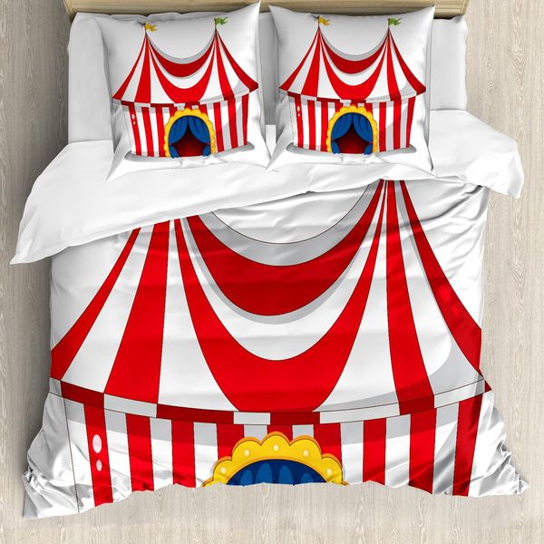 Abakuhaus Copripiumino Circus, Bandiera Nostalgica Circus, Antiacaro, Adatto A Chi Soffre Di Allergie, Con Federe, 200 Cm X 200 Cm - 80 X 80 Cm, Rosso-Bianco-image