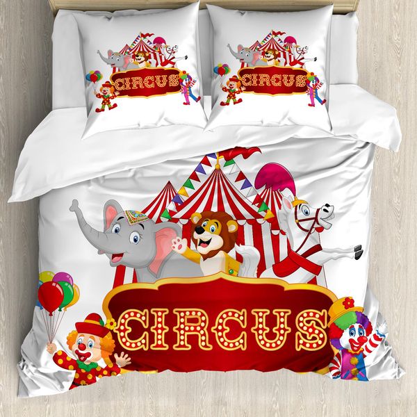 Abakuhaus Copripiumino Zirkus, Nostalgico Tendone Da Circo, Antiacaro, Adatto A Chi Soffre Di Allergie, Con Federe, 200 Cm X 200 Cm - 80 X 80 Cm, Rosso-Bianco-image