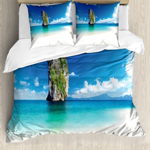 Abakuhaus Copripiumino Insel, Costa Esotica, Antiacaro, Adatto A Chi Soffre Di Allergie, Con Federe, 155 Cm X 220 Cm - 80 X 80 Cm, Blu Bianco Crema-image