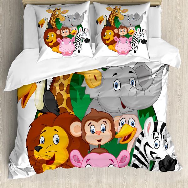 Abakuhaus Set Copripiumino Colorato Per Letti Matrimoniali, Animali Esotici Della Savana, Antiacaro, Adatto A Chi Soffre Di Allergie, Con Federe, Multi-image