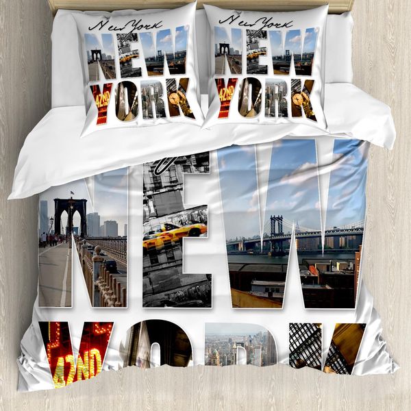 Abakuhaus New York Copripiumino, New York Collage, Antiacaro, Adatto A Chi Soffre Di Allergie, Con Federe, 155 Cm X 220 Cm - 80 X 80 Cm, Multicolore-image
