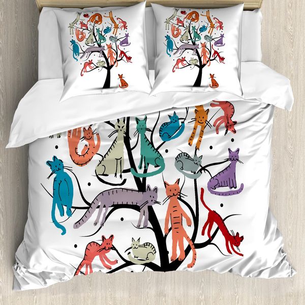 Abakuhaus Set Copripiumino Colorato Per Letti Matrimoniali, Tiragraffi Con Gattini, Antiacaro, Adatto A Chi Soffre Di Allergie, Con Federe, Multiplo-image