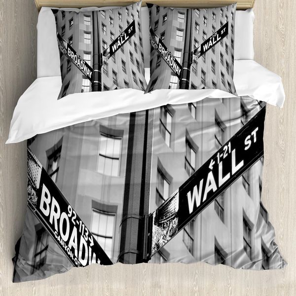 Abakuhaus New York Copripiumino, Foto Broadway Nyc, Antiacaro, Adatto A Chi Soffre Di Allergie, Con Federe, 155 Cm X 220 Cm - 80 X 80 Cm, Bianco E Nero-image