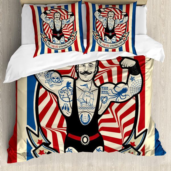 Abakuhaus Copripiumino Zirkus, Vintage Zirkus-Stern, Antiacaro, Adatto A Chi Soffre Di Allergie, Con Federe, 155 Cm X 220 Cm - 80 X 80 Cm, Beige, Rosso, Blu-image