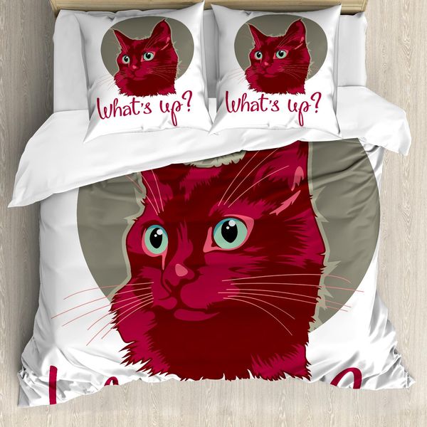 Abakuhaus Copripiumino Gatto, Parole D'amore Gatti-Gattini, Resistente All'acqua, Lavabile, Colori Che Non Stingono, Personalizzato, 155 Cm X 220 Cm - 80 X 80 Cm, Rosso, Grigio, Bianco-image