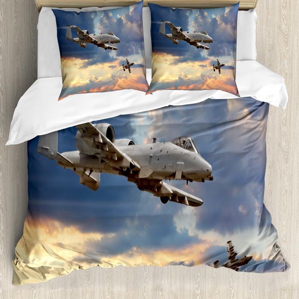 Abakuhaus Copripiumino Aereo, Design A Tema Aeronautico, Antiacaro, Adatto A Chi Soffre Di Allergie, Con Federe, 155 Cm X 220 Cm - 80 X 80 Cm, Blu Grigio-image