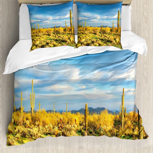 Abakuhaus Copripiumino Saguaro, West Cactus Spikes, Antiacaro, Adatto A Chi Soffre Di Allergie, Con Federe, 155 Cm X 220 Cm - 80 X 80 Cm, Giallo, Blu, Verde-image
