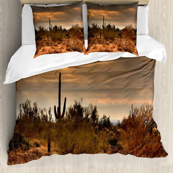 Abakuhaus Copripiumino Saguaro, Dramatische Shady WüSte, Antiacaro, Adatto A Chi Soffre Di Allergie, Con Federe, 155 Cm X 220 Cm - 80 X 80 Cm, Arancione Verde-image