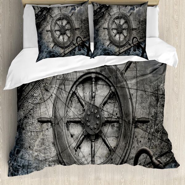 Abakuhaus Copripiumino Steuerrad, Volante Grunge, Antiacaro, Adatto A Chi Soffre Di Allergie, Con Federe, 155 Cm X 220 Cm - 80 X 80 Cm, Carbone-image