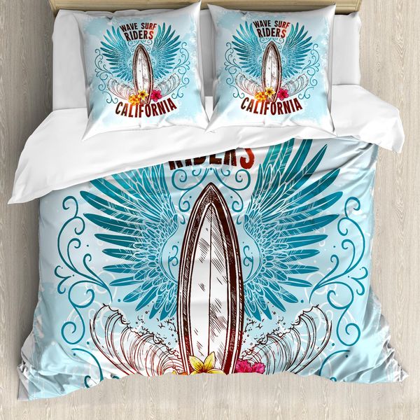 Abakuhaus Copripiumino Surf, Fiori E Uccelli Fugaci, Antiacaro, Adatto A Chi Soffre Di Allergie, Con Federe, 200 Cm X 200 Cm - 80 X 80 Cm, Multicolore-image