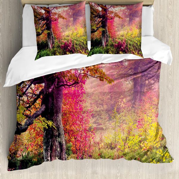 Abakuhaus Copripiumino Wald, Majestic Alberi Autunnali, Antiacaro, Adatto A Chi Soffre Di Allergie, Con Federe, 155 Cm X 220 Cm - 80 X 80 Cm, Rosso Verde Marrone-image