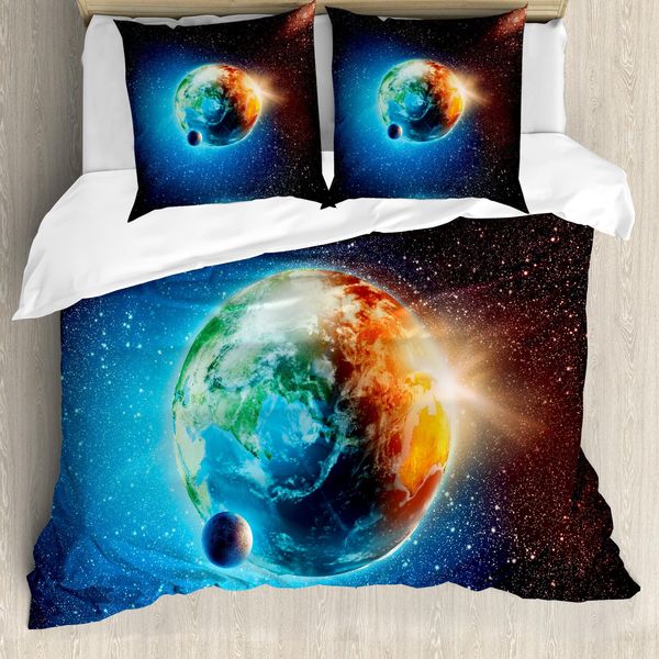 Abakuhaus Copripiumino Space, Pianeta Terra Raggi Di Sole, Antiacaro Adatto A Chi Soffre Di Allergie Con Federe, 155 Cm X 220 Cm - 80 X 80 Cm, Rosso Blu-image