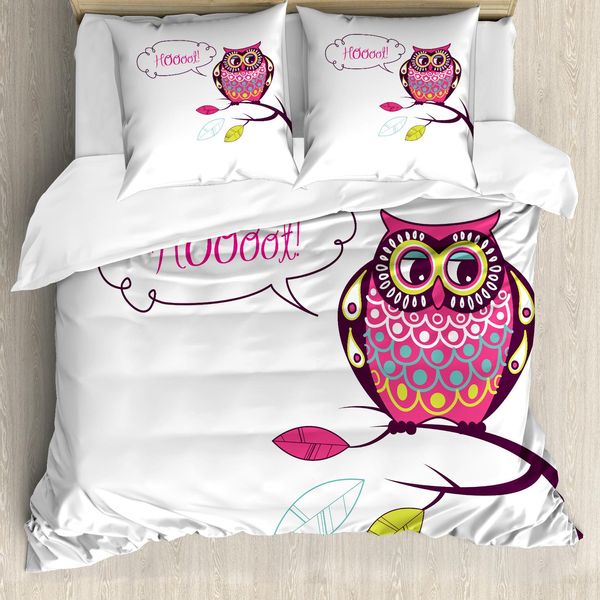 Abakuhaus Copripiumino Gufo, Animali Elaborati Su Ramo, Antiacaro, Adatto A Chi Soffre Di Allergie, Con Federe, 200 Cm X 200 Cm - 80 X 80 Cm, Rosa, Viola, Bianco-image