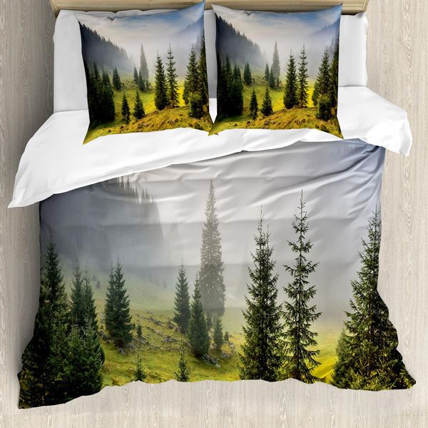 Abakuhaus Copripiumino Wald, Alberi Verdi Sul Prato, Antiacaro Adatto A Chi Soffre Di Allergie Con Federe, 200 Cm X 200 Cm - 80 X 80 Cm, Bianco Verde-image