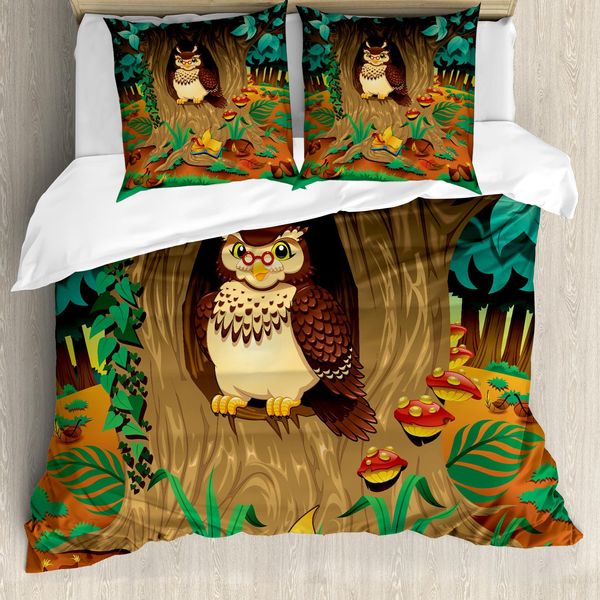 Abakuhaus Copripiumino Gufo, Nanny Grandmother Sage Owl, Antiacaro, Adatto A Chi Soffre Di Allergie, Con Federe, 155 Cm X 220 Cm - 80 X 80 Cm, Multicolore-image