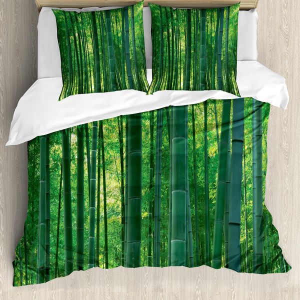 Abakuhaus Copripiumino In Bambù, Verde Selvaggio Bambù Esotico, Antiacaro Adatto A Chi Soffre Di Allergie Con Federe, 155 Cm X 220 Cm - 80 X 80 Cm, Verde-image