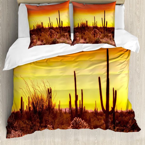 Abakuhaus Copripiumino Saguaro, Cactus And Weeds Land, Antiacaro, Adatto A Chi Soffre Di Allergie, Con Federe, 155 Cm X 220 Cm - 80 X 80 Cm, Rosso Giallo-image