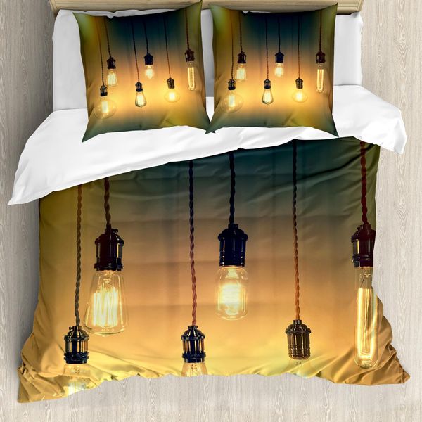 Abakuhaus Set Copripiumino Retrò Per Letti Matrimoniali, Grafica Moderna E Vivace, Antiacaro, Adatto A Chi Soffre Di Allergie, Con Federe, Giallo-Verde-image