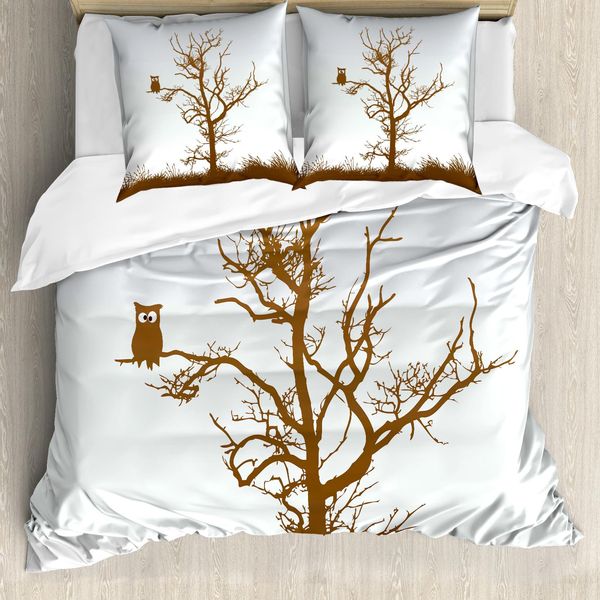 Abakuhaus Copripiumino Gufo, Owl Herbst Baum Ast, Antiacaro, Adatto A Chi Soffre Di Allergie, Con Federe, 155 Cm X 220 Cm - 80 X 80 Cm, Cioccolato Baby Blue-image