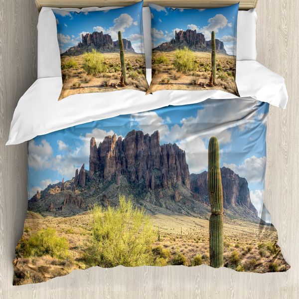 Abakuhaus Copripiumino Saguaro, Canyon BewöLkt Cliff, Antiacaro, Adatto A Chi Soffre Di Allergie, Con Federe, 200 Cm X 200 Cm - 80 X 80 Cm, Marrone, Verde, Blu-image