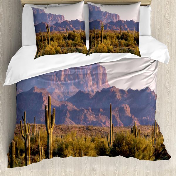 Abakuhaus Set Copripiumino Per Letti Matrimoniali, Cactus Del Deserto Dell'arizona, Antiacaro, Adatto A Chi Soffre Di Allergie, Con Federe, Marrone Verde-image