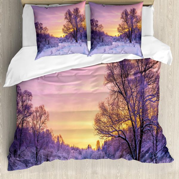 Abakuhaus Copripiumino Wald, Paesaggio Con Tramonto, Antiacaro, Adatto A Chi Soffre Di Allergie, Con Federe, 200 Cm X 200 Cm - 80 X 80 Cm, Rosa, Bianco,-image