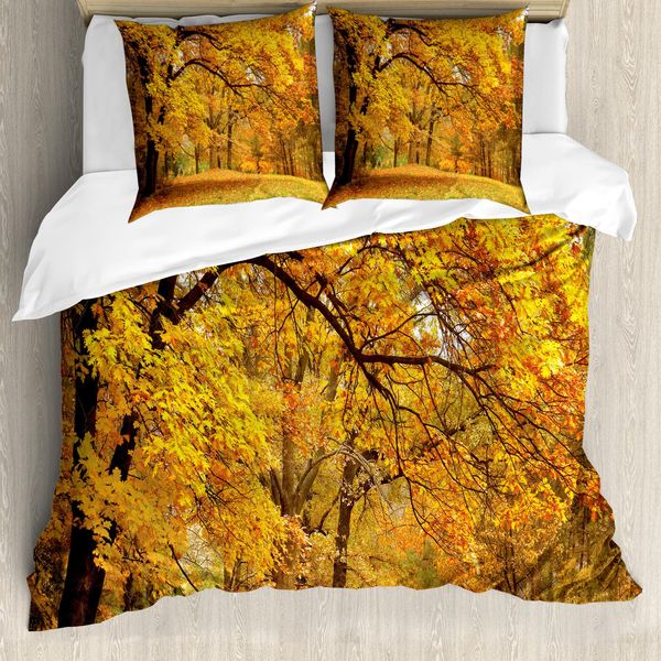 Abakuhaus Copripiumino Wald, Fall Pale Aceri, Antiacaro, Adatto A Chi Soffre Di Allergie, Con Federe, 200 Cm X 200 Cm - 80 X 80 Cm, Arancione Marrone-image
