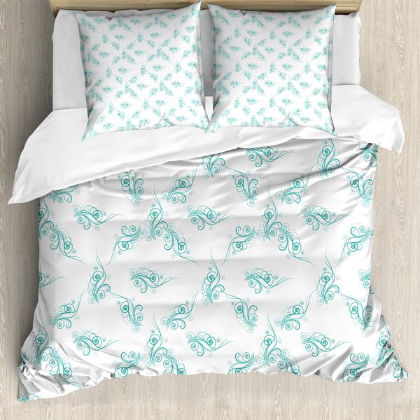 Abakuhaus Copripiumino Turchese, Motivi A Rami Intrecciati, Antiacaro, Adatto A Chi Soffre Di Allergie, Con Federe, 155 Cm X 220 Cm - 80 X 80 Cm, Turchese-image