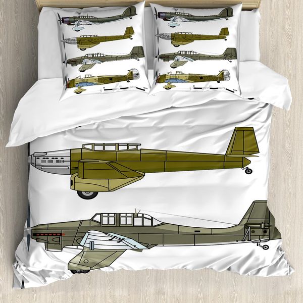 Abakuhaus Copripiumino Aerei, Old Dive Planes Jets, Antiacaro, Adatto A Chi Soffre Di Allergie, Con Federe, 200 Cm X 200 Cm - 80 X 80 Cm, Verde, Grigio, Bianco-image
